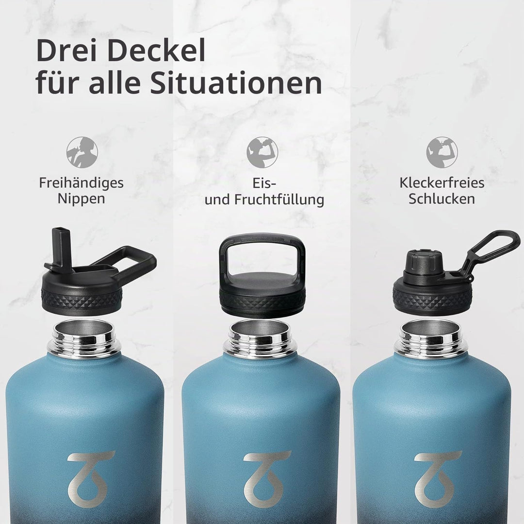 Trebo 1.5 l Wasserflasche isoliert mit Paracord-Griff, 3.6 l Edelstahl-Sport-grosser Krug, lebensmit