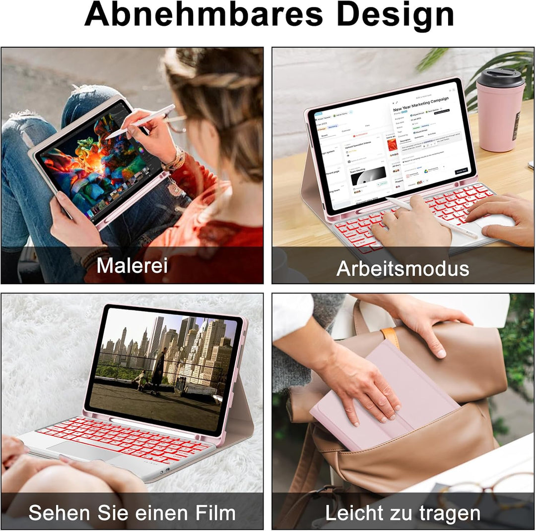 Tastatur Hülle für Lenovo Tab M11 2024, Multi Touch Trackpad, 7 Farben Beleuchtung, Hülle Tastatur m