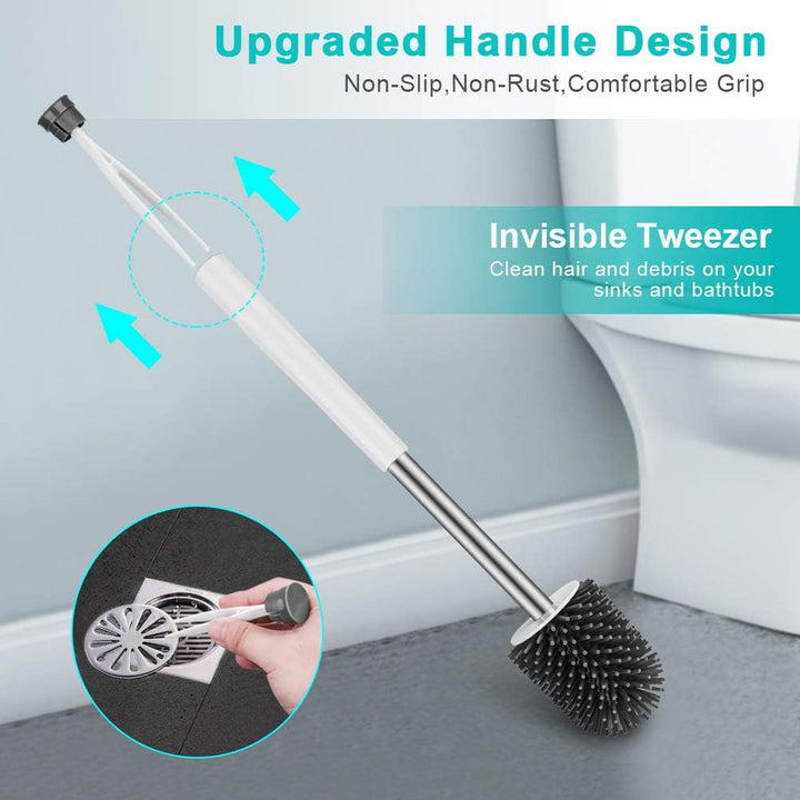 Braoses Toilettenbürste Silikon mit Halter klobürste Set Wandmontage & Stehen Edelstahl Langer Stiel