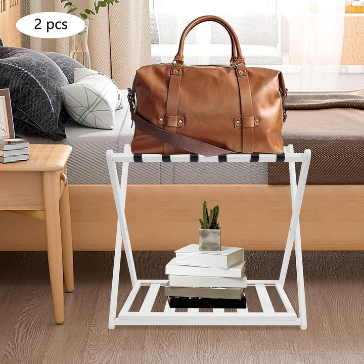 Kofferständer Klappbar, 2 Stück Gepäckträger aus Bambus - 64 x 39 x 58cm, 2 Ablagen Kofferablage für