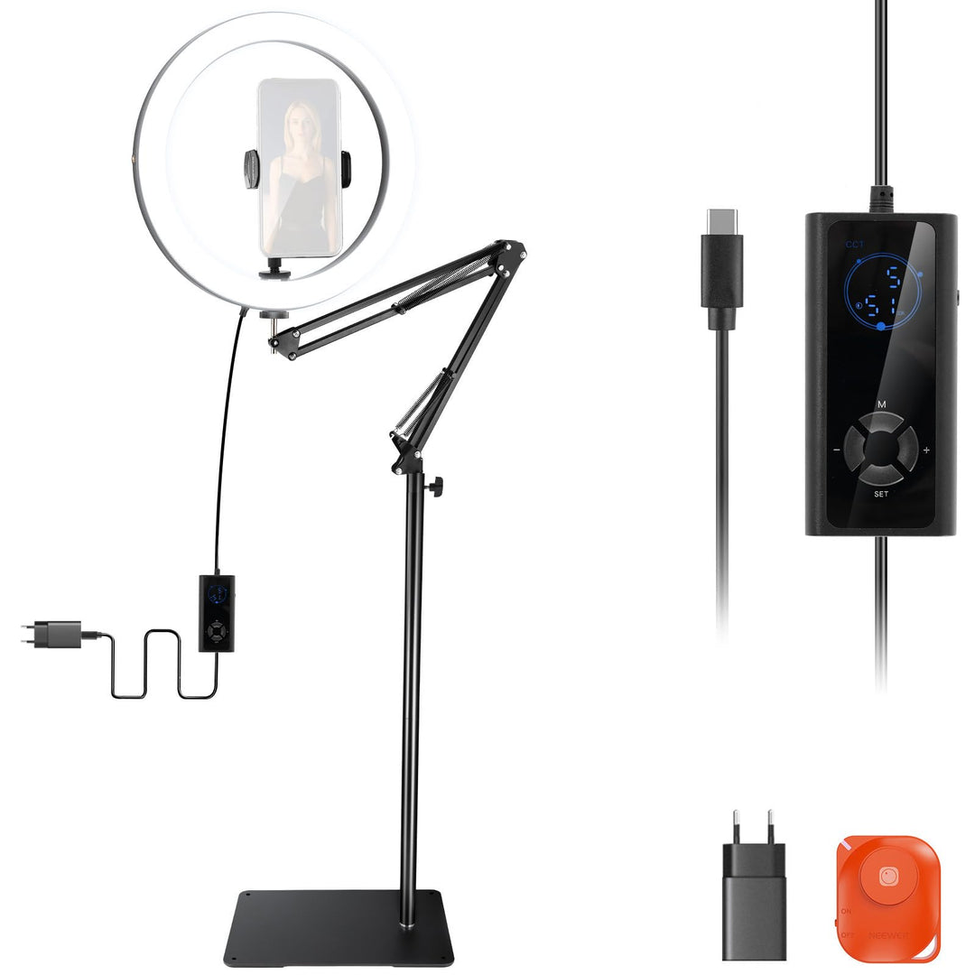 NEEWER RH12 12" 24W Hochleistungs LED Ringlicht Kompatibel mit iPhone 60" Überkopf Faltstativ mit Ha