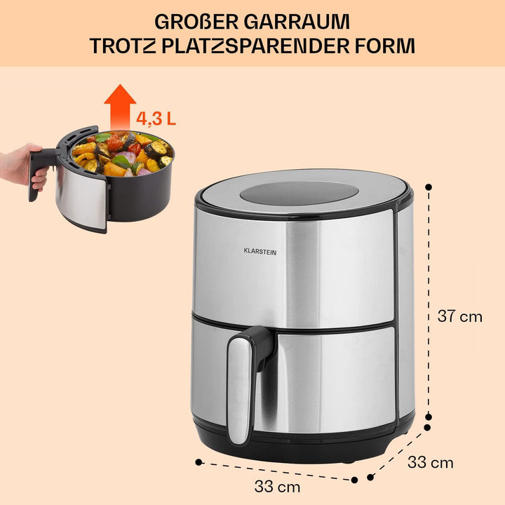 Klarstein Heissluftfriteuse, Air Fryer zum Frittieren, Friteuse mit Touch-Bedienfeld, Timer, Einstel