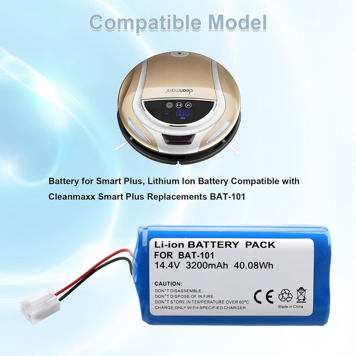 14,4 V 2600 mAh/37,44 Wh Ersatzakku für Smart Plus, Lithium-Ionen-Staubsaugerakku, kompatibel mit Cl