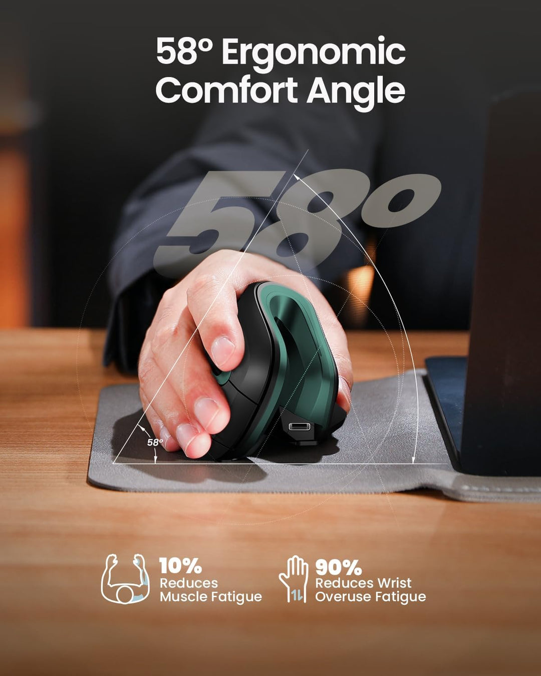 ProtoArc EM11 NL Ergonomische Vertikale Maus, Kabellos Aufladbar Mouse mit 3 Gerät (Bluetooth+Blueto