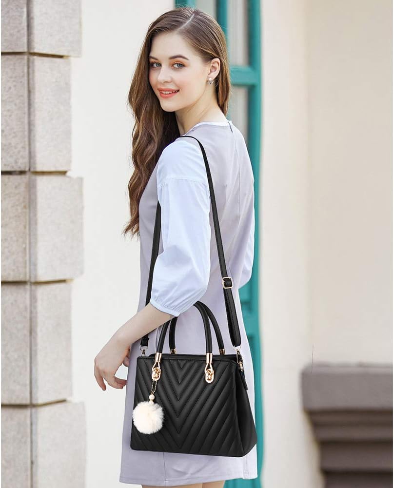 Womens Fashion Leather Handbags Quilted Purses Top-handle Totes Satchel Bag for Ladies Shoulder Bag