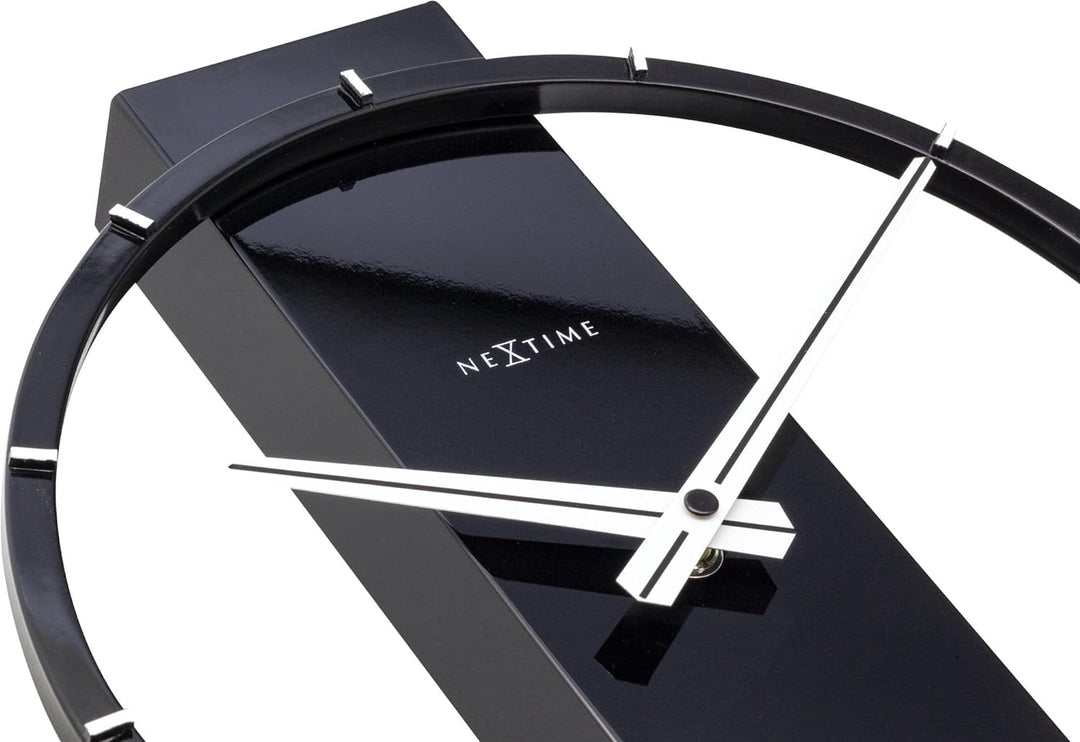 NeXtime ausgefallende Tischuhr 5225ZW Noa Table, Holz, schwarz 27x21x6,5cm, Holz schwarz, Ø 27 cm, 5