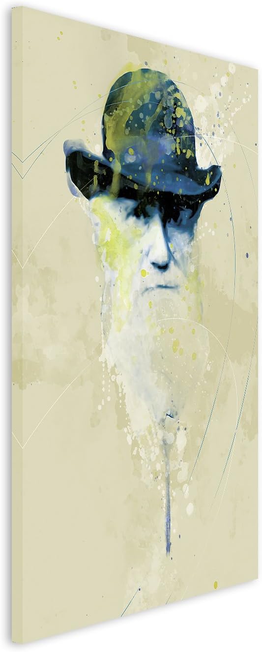 Charles Darwin I Aqua 90x60cm - Splash Art Paul Sinus Wandbild auf Leinwand - Malerei, Kunstbild, Aq