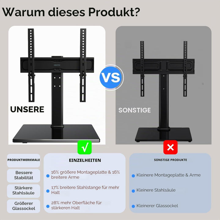 BONTEC TV Standfuss TV Ständer Universal Höhenverstellbar für 26-55 Zoll LCD LED OLED Plasma Flach &