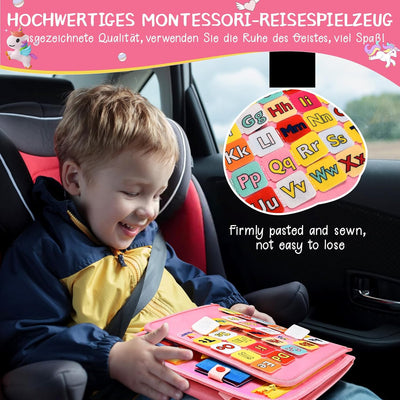 BuzzoXerex Busy Board Deutsch, 8 Seiten in 1 Busy Book, Filz Quiet Book Kleinkinder ab 1 Jahre mit S