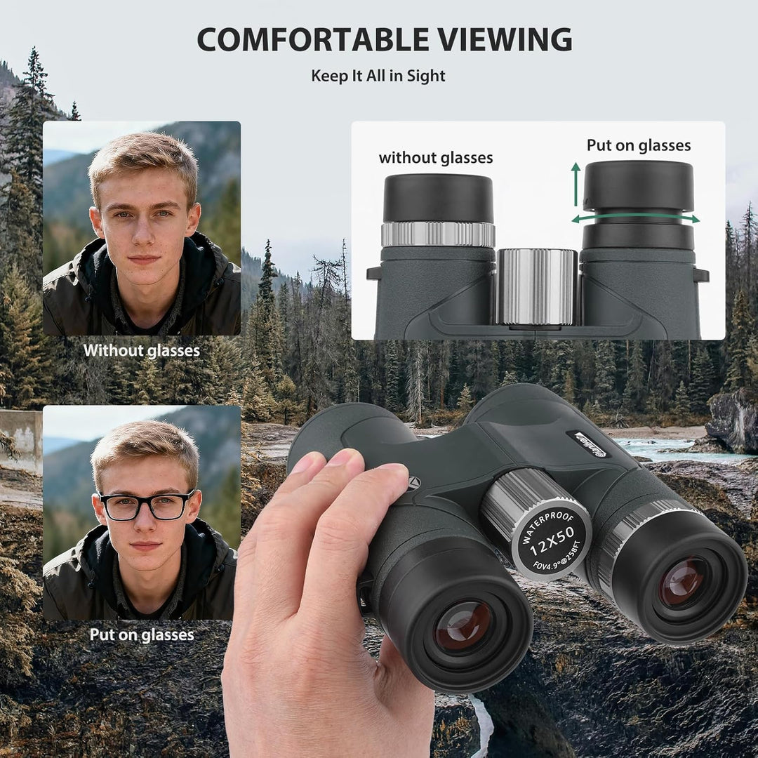 12x50 HD-Optik-Fernglas für Erwachsene, professionelles wasserdichtes Fernglas mit BaK4-Prismen und