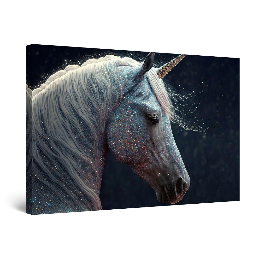 Startonight Leinwand Wandkunst – Glitzerndes Weisses Pferd – Kunstwerk Fertig zum Aufhängen für Wohn