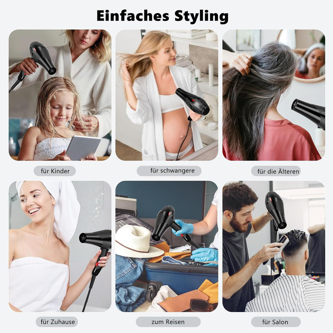 Jooayou Ionen Haartrockner, 3000 W Haarföhn für Damen, Föhn mit Diffusor, Profi-Fön, 3 Hitze-und 2 G