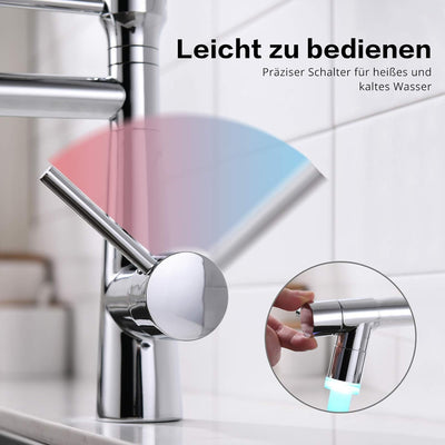 TIMACO LED Wasserhahn Küche Chrome Küchenarmatur mit Spiralfeder, 360°Schwenkbare Spültischarmaturen