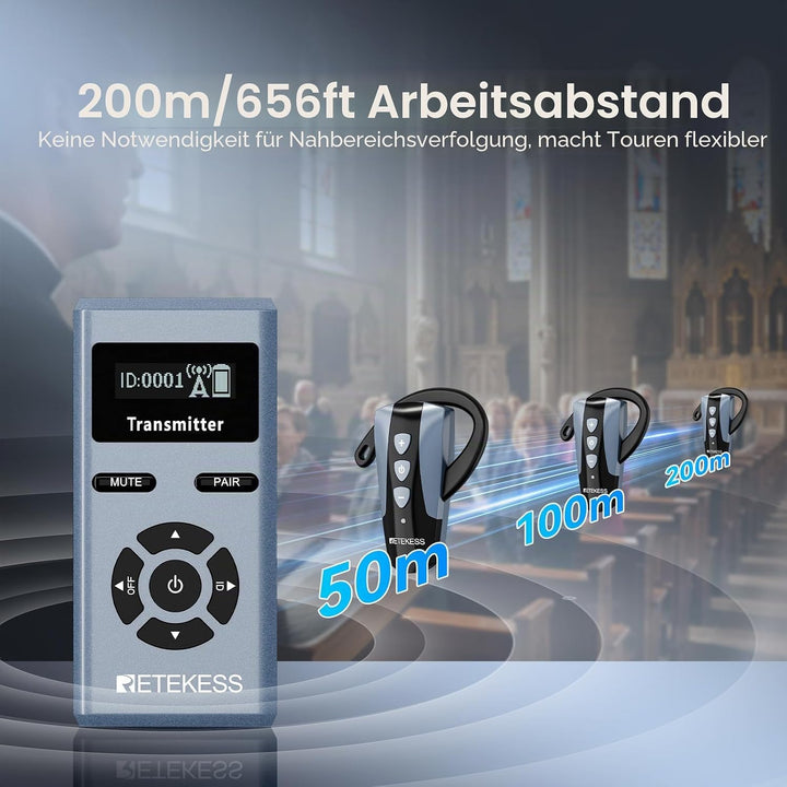 Retekess TT106S Drahtloses Tourguide-System, Tourguide-System mit Ear Hook, 2.4GHz, One-Touch-Bedien