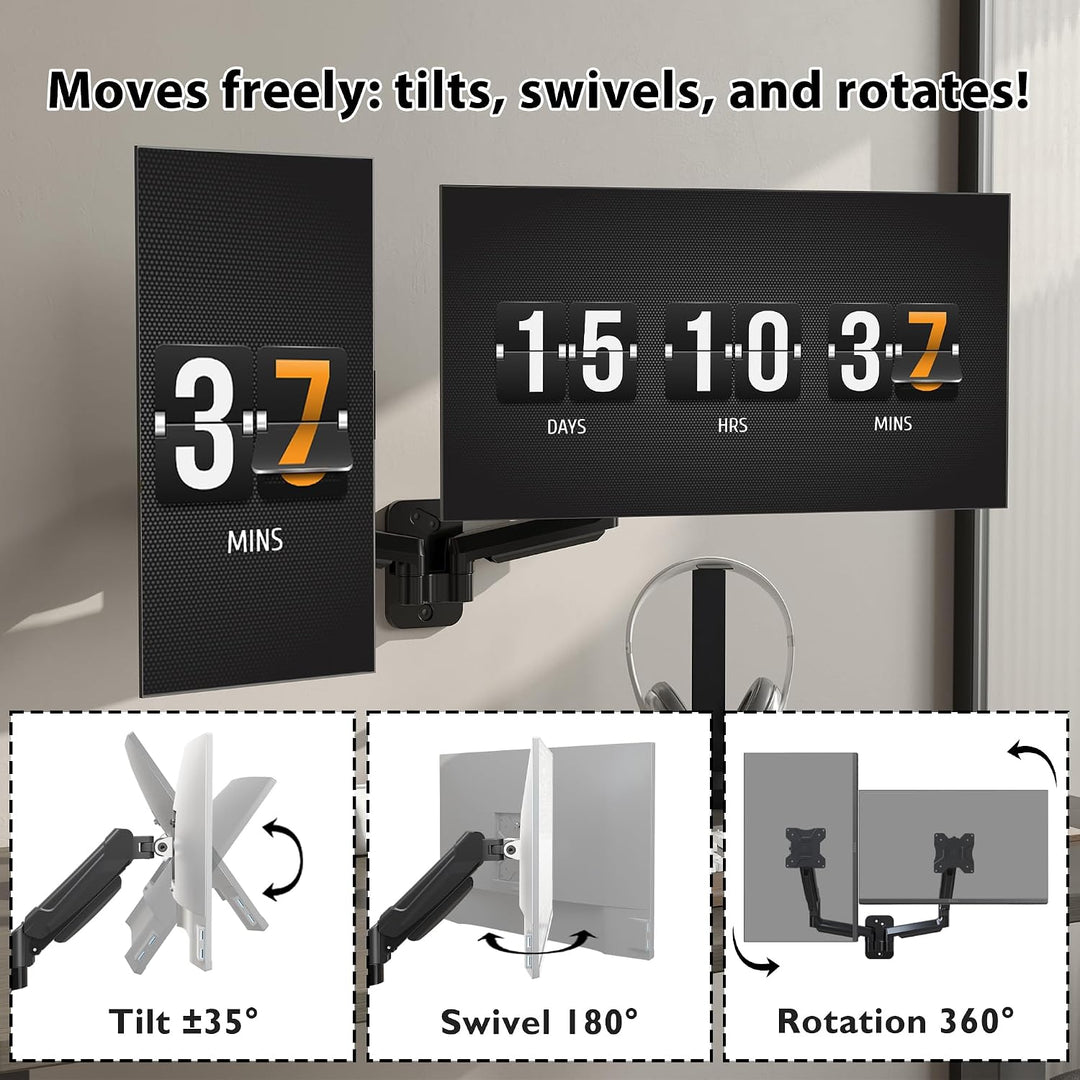 BONTEC Dual Monitor Wandhalterung für 13-32 Zoll Bildschirme, Höhenverstellbar, Schwenkbar &amp; Neigbar