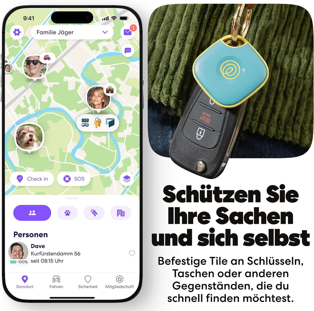 Tile by Life360 Mate - Bluetooth-Tracker, Schlüssel- und Gegenstandsfinder für Schlüssel, Taschen un