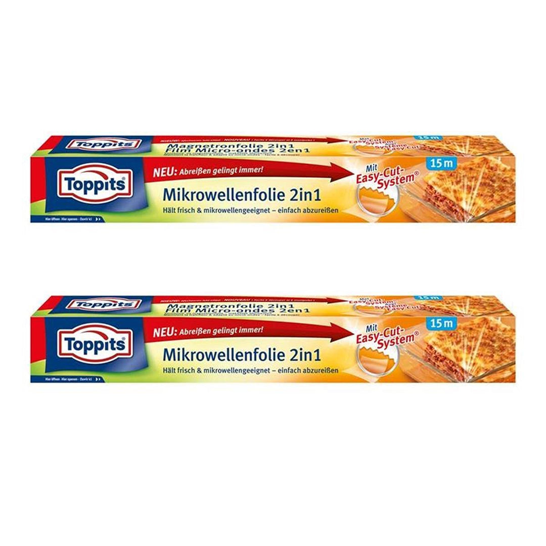 Toppits Mikrowellen- Frischhalte-Folie 2in1 Easy-Cut 15m x 32,5cm (2er Pack)