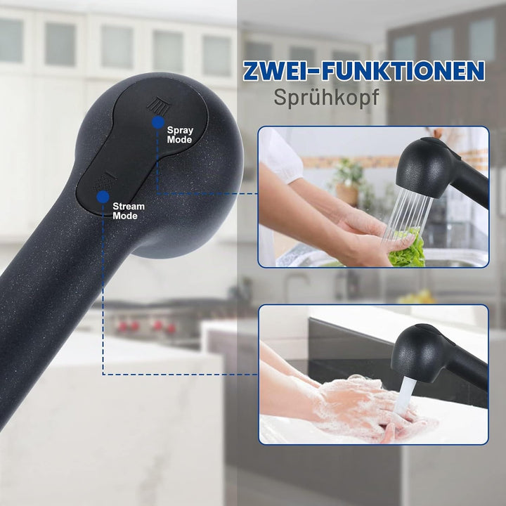 ARCORA Küchenarmatur Schwarz Wasserhahn Küche Ausziehbar Spültischarmatur mit Brause Mischbatterie f