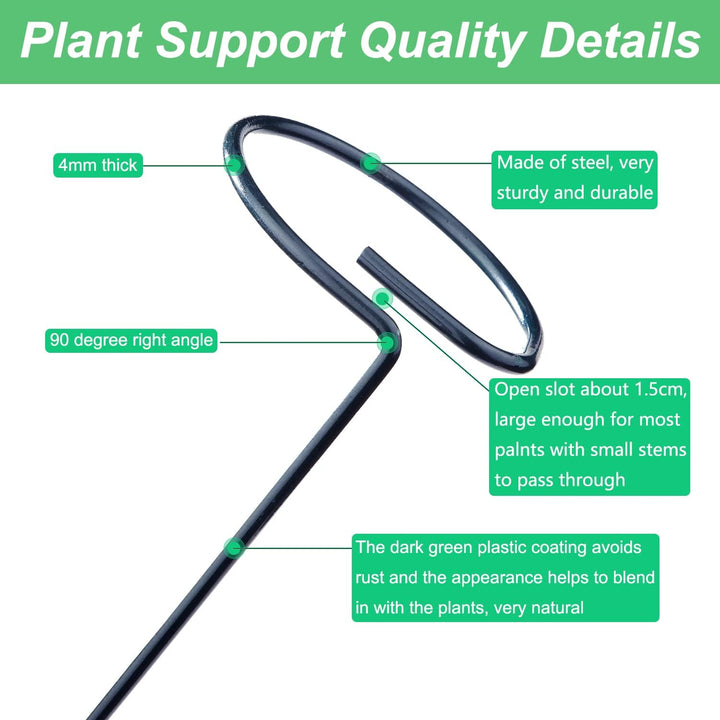 JIALWEN 8 Stück 60 cm Pflanzenstütze, Garten-Einzelstiel-Metall-Pflanzenstützpfahl mit 10 Pflanzenbi