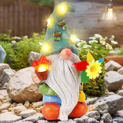 JALIGHTS Solar Gartenzwerg Gartendeko Figuren, 24.5CM Gartenzwerge Wetterfest mit LED Solarlaterne G