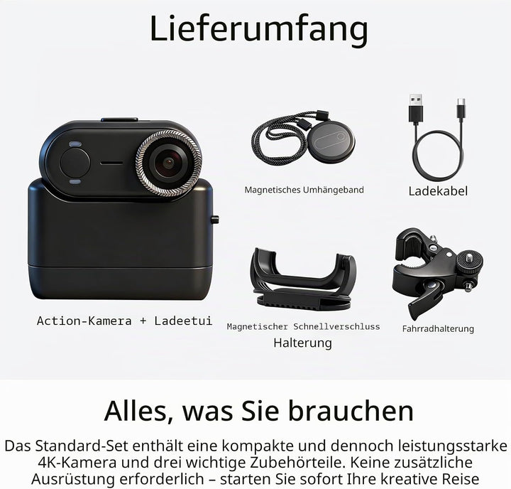 OBEST Action Cam 4K 30FPS Wasserdicht 10m WiFi Action Kamera 64GB Mini Bodycam Körperkamera Bildstab