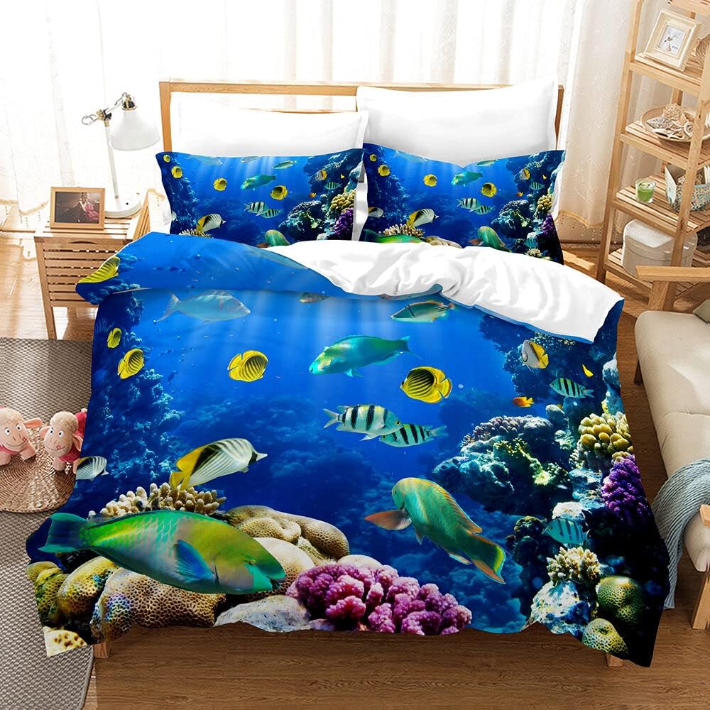 EHAOKK 3D bettwaesche 135x200 unterwasserwelt,Delfin,Tropischer Fisch,Korallen,Meeresleben Bettbezug