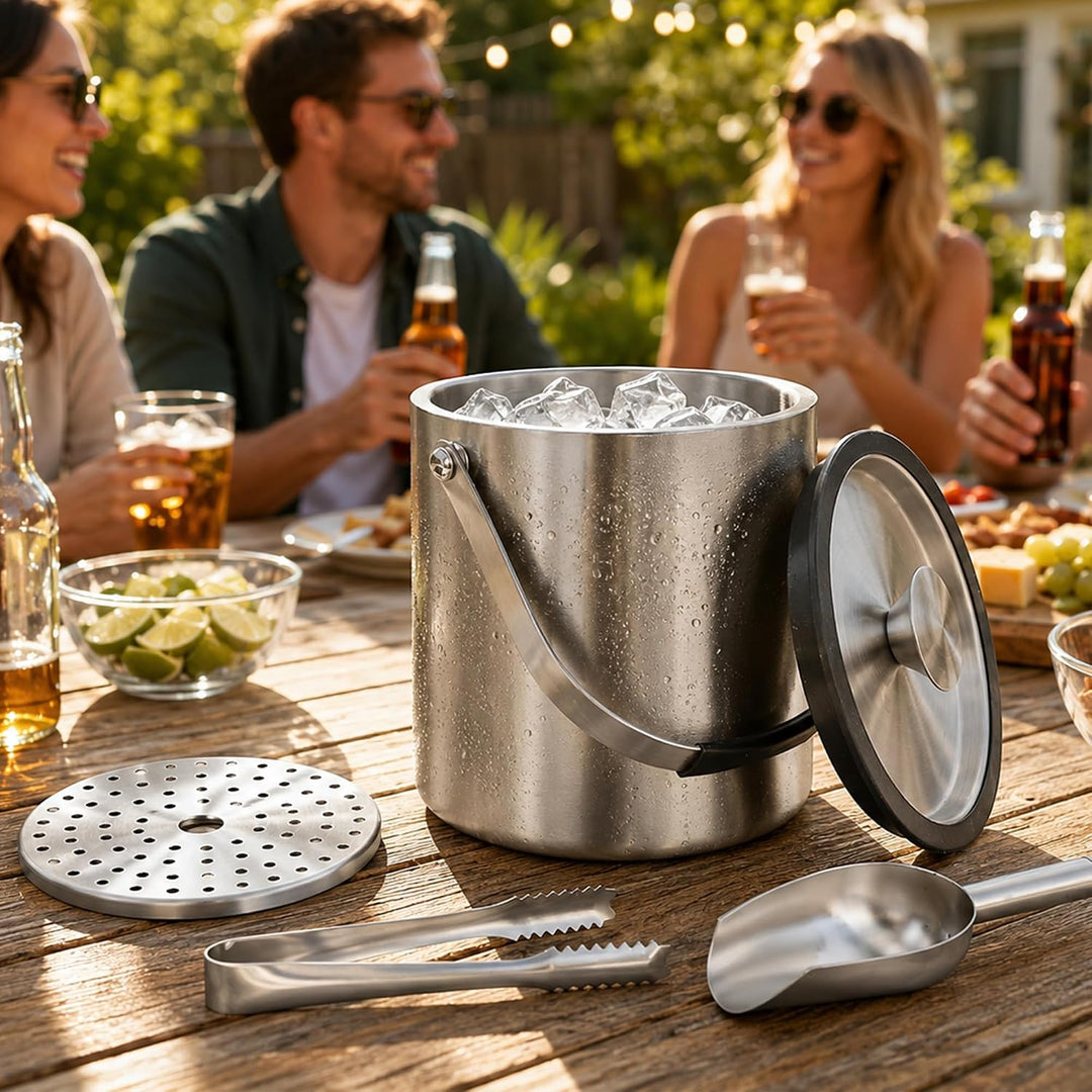 3L Edelstahl EiskÜBel Mit Deckel &amp; Silikondichtung