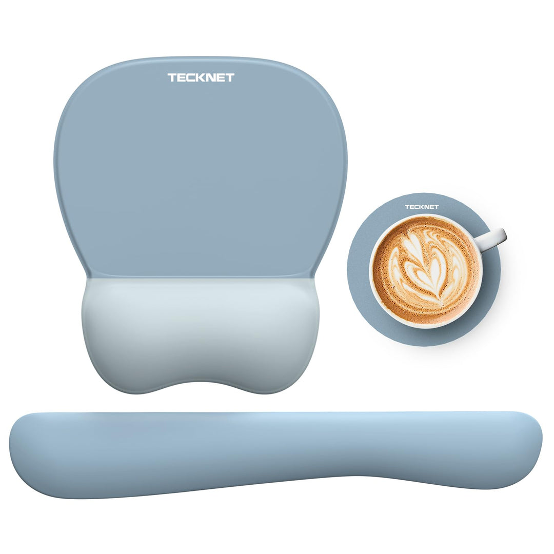 TECKNET 3-in-1 Ergonomisches Mauspad Set, Mauspad mit Gelkissen - Rutschfestes & Wasserdichtes, Entl