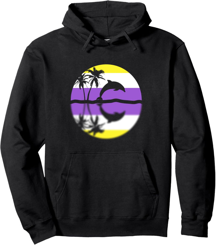 Dezenter Nonbinary Pride Sunset, Enby Flag, Pride Month Pullover Hoodie