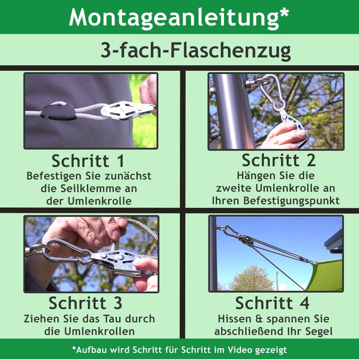 Pina DESIGN seit 1979 - Sonnensegel 3-Fach Flaschenzug Set - mastseitig, für Sonnensegel Stangen/Pro