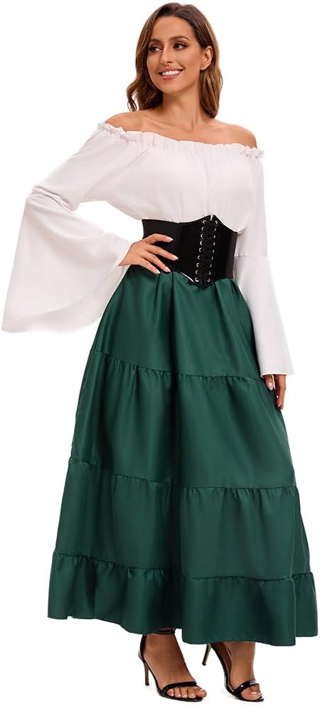 Damen Retro Mittelalter Kleid mit Trompetenärmel, Mittelalterliche Viktorianischen Königin Kleider R