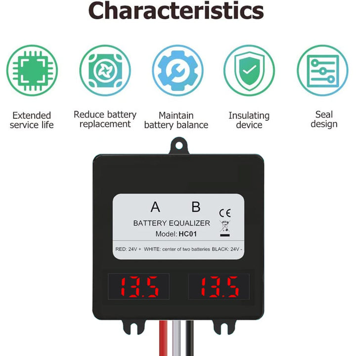 SolaMr 24V Batterie-Equalizer 2x12V Batterie Ausgleicher Battery Balancer Equalizer für Gel/Hochwass
