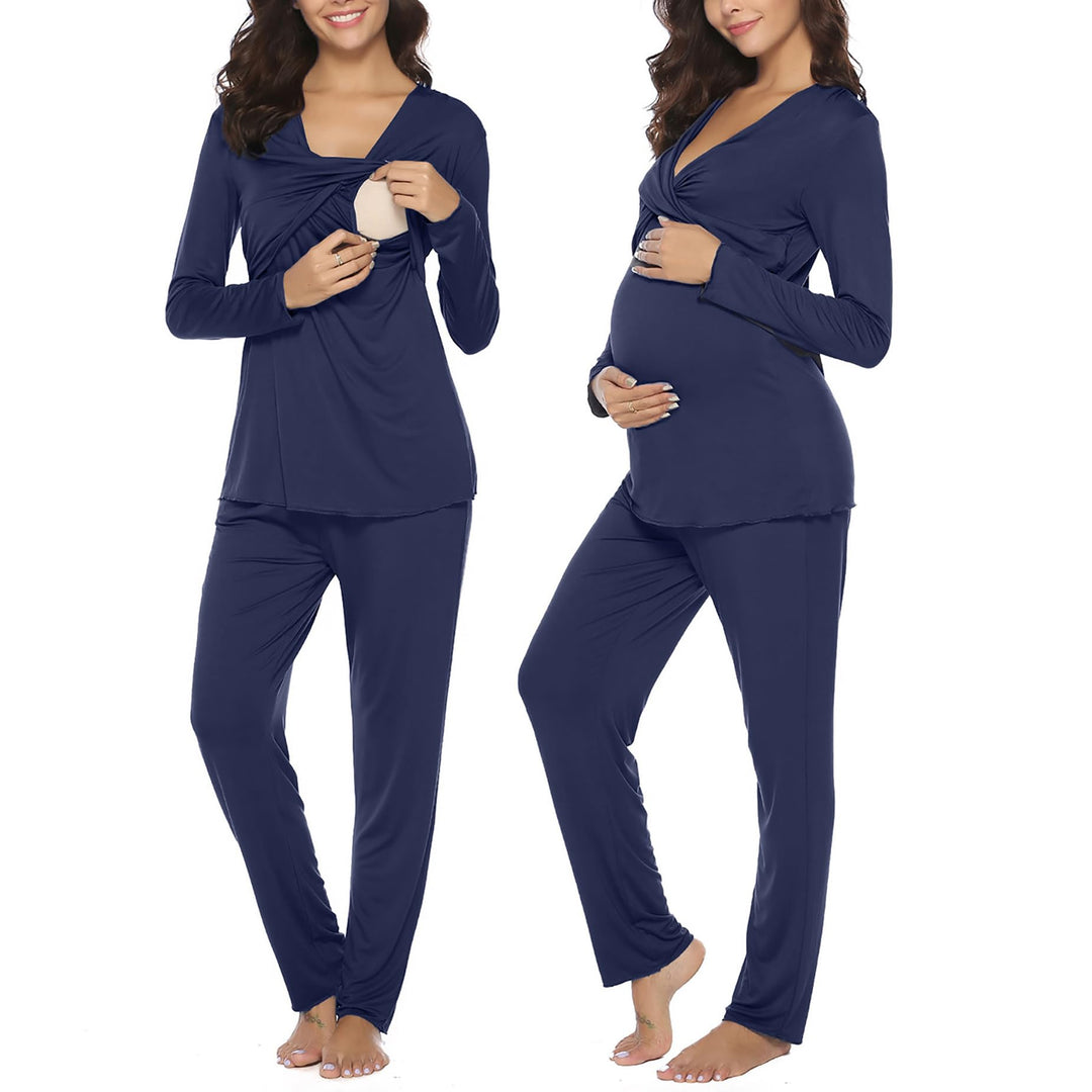 Irdcomps Stillpyjama Damen Lang Stillschlafanzug Baumwolle Umstandspyjama Lang Schwangerschaft Pyjam