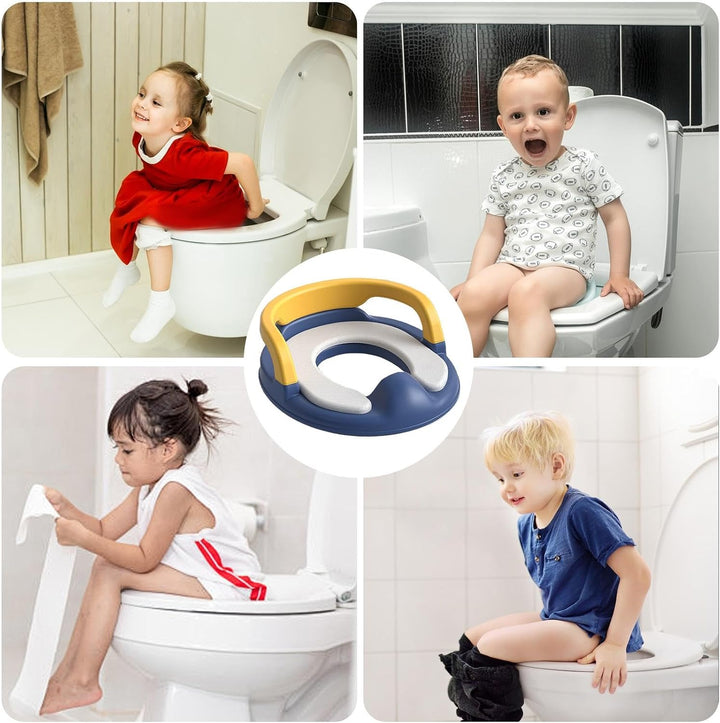 Toilettensitz Kinder mit Griffen und weicher Unterlage, Toilettenaufsatz Toilettensitzaufsatz für Ju