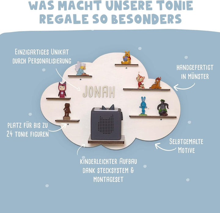 hellomini Personalisiertes Regal für die Toniebox 1 & Toniebox 2 - Wandregal mit Wunschnamen fürs Ki
