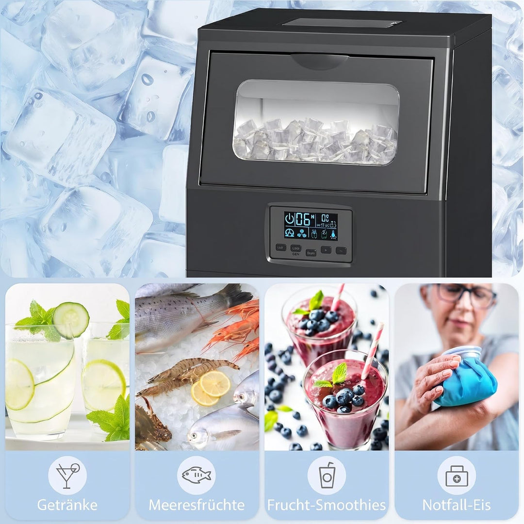 HOMCOM Kommerzielle Eiswürfelmaschine 30 kg/24H Eismaschine mit 4 kg Speicher, Freistehender Eiswürf