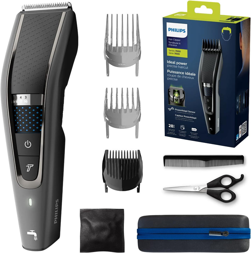 Philips Hair Clipper Series 7000 Haarschneider mit Trim-n-Flow-Technologie (Modell HC7650/15) mit 28