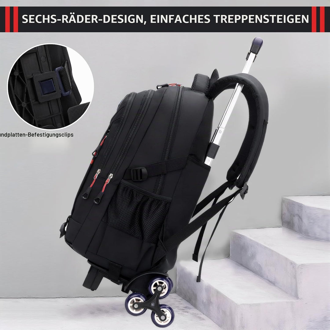 Amythe Schulrucksack Jungen mit Rollen, Abnehmbare Trolley Rucksack Teenager Schulranzen Jungen für