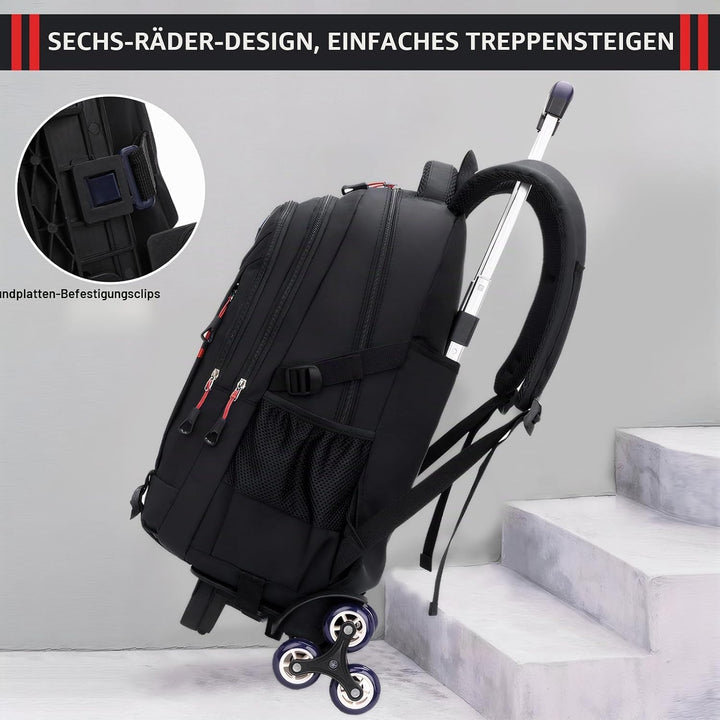 Amythe Schulrucksack Jungen mit Rollen, Abnehmbare Trolley Rucksack Teenager Schulranzen Jungen für