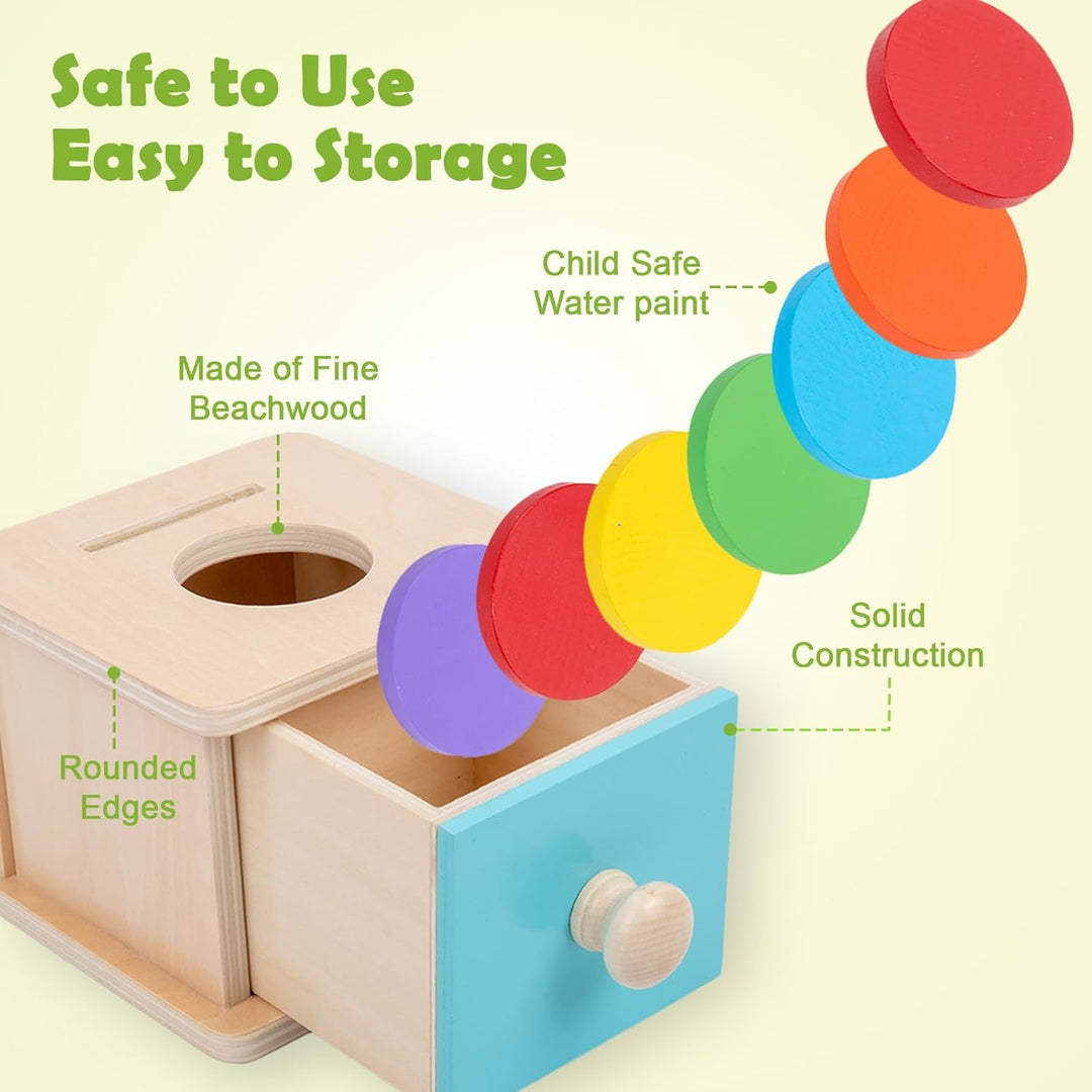 Adena Montessori Spielzeug ab 6 Monate – 2-in-1 Holz Münzbox & Ballbox für Babys – Lernspielzeug zur