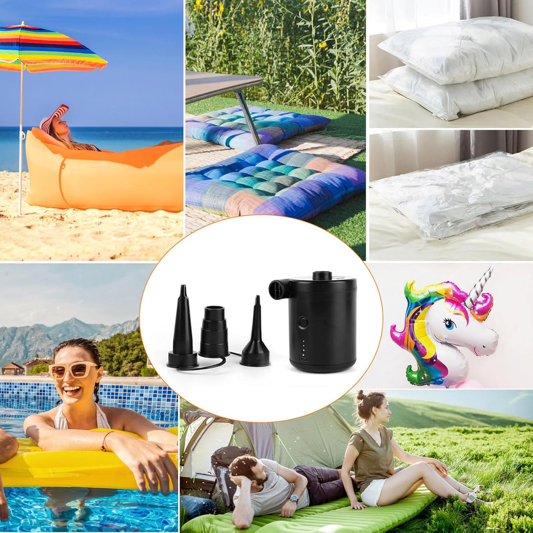 JOPHEK Elektrische Luftpumpe, 4000 mAh, mit USB, Luftmatratze, aufblasbar, 3 Luftdüsen, tragbar, ele