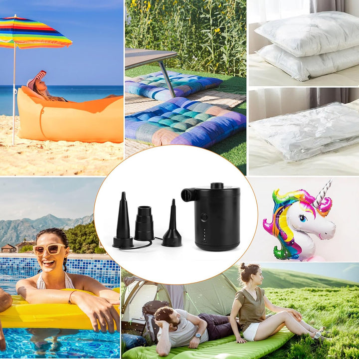 JOPHEK Elektrische Luftpumpe, 4000 mAh, mit USB, Luftmatratze, aufblasbar, 3 Luftdüsen, tragbar, ele