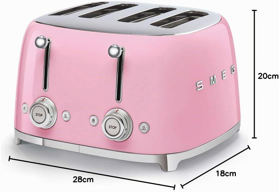 SMEG, 4-Schlitz-Toaster TSF03PKEU, 4 extra breite Toastschlitze, 2 x 6 Röstgradstufen, 2 x 3 Automat