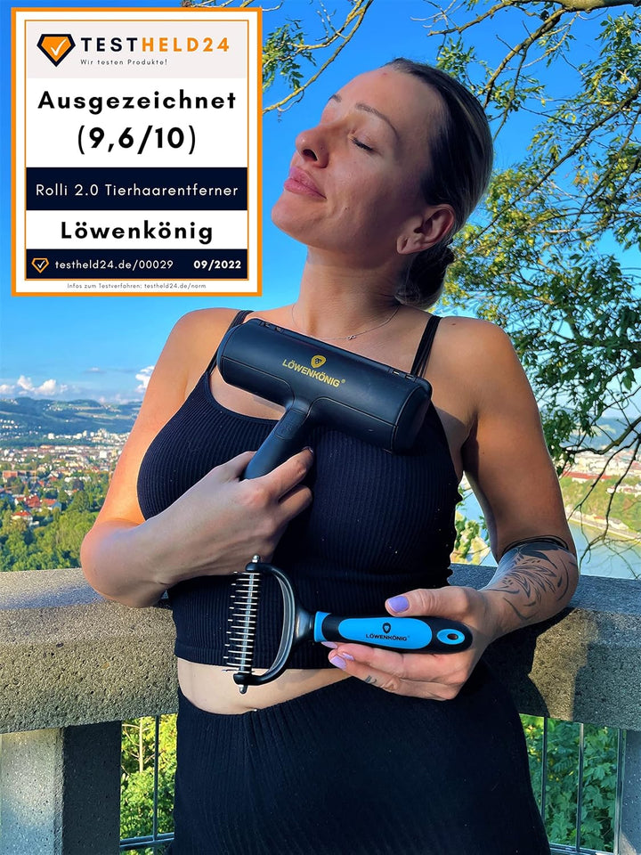 LÖWENKÖNIG® KRALLI 2.0 Verbesserte Unterfellbürste für Katzen & Hunde I Extrem effektiver Unterwollk