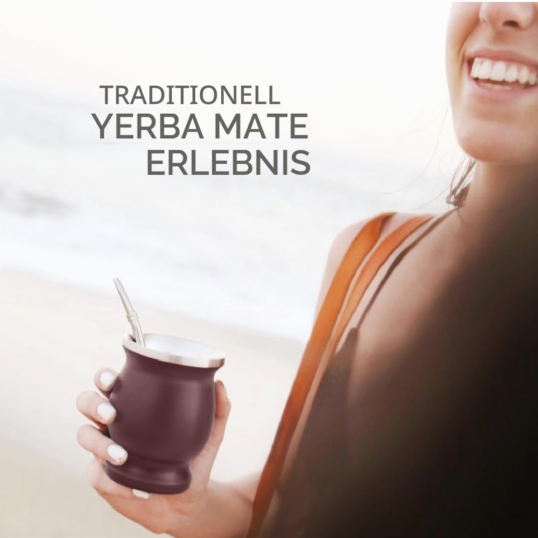 balibetov Yerba Mate Tee Set (Mate Becher) aus Rostfreiem Edelstahl mit Bombilla (Strohhalm) für Mat
