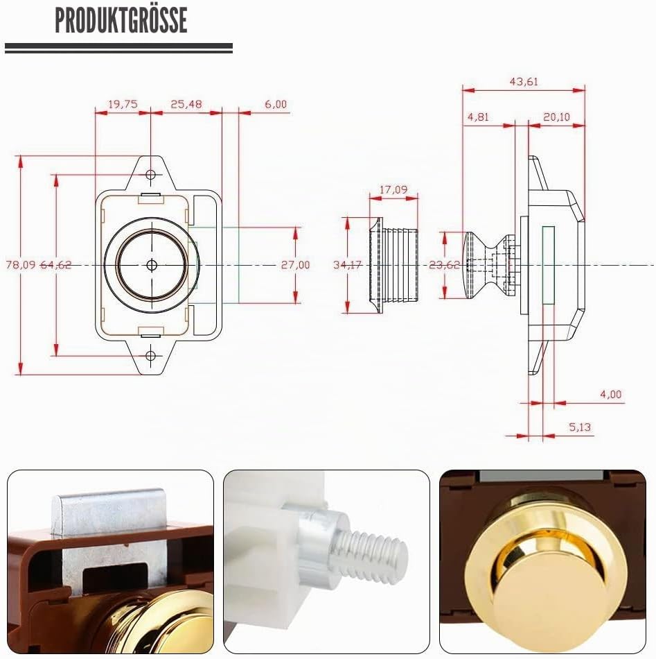 10 Stück Push Button Catch Door Lock Türknauf Verriegelung Druckknopfverriegelung passend für 15-18