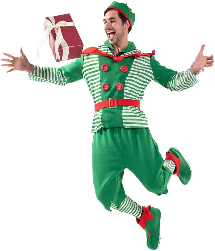 EraSpooky Elfenkostüm für Herren Weihnachten Weihnachtsmann Helfer Kostüm Outfits Rot und Grün, L