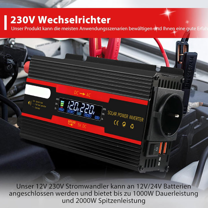 Wechselrichter Spannungswandler DC 12V / 24V auf AC 230V Modifizierte Sinuswelle Inverter 2000W mit