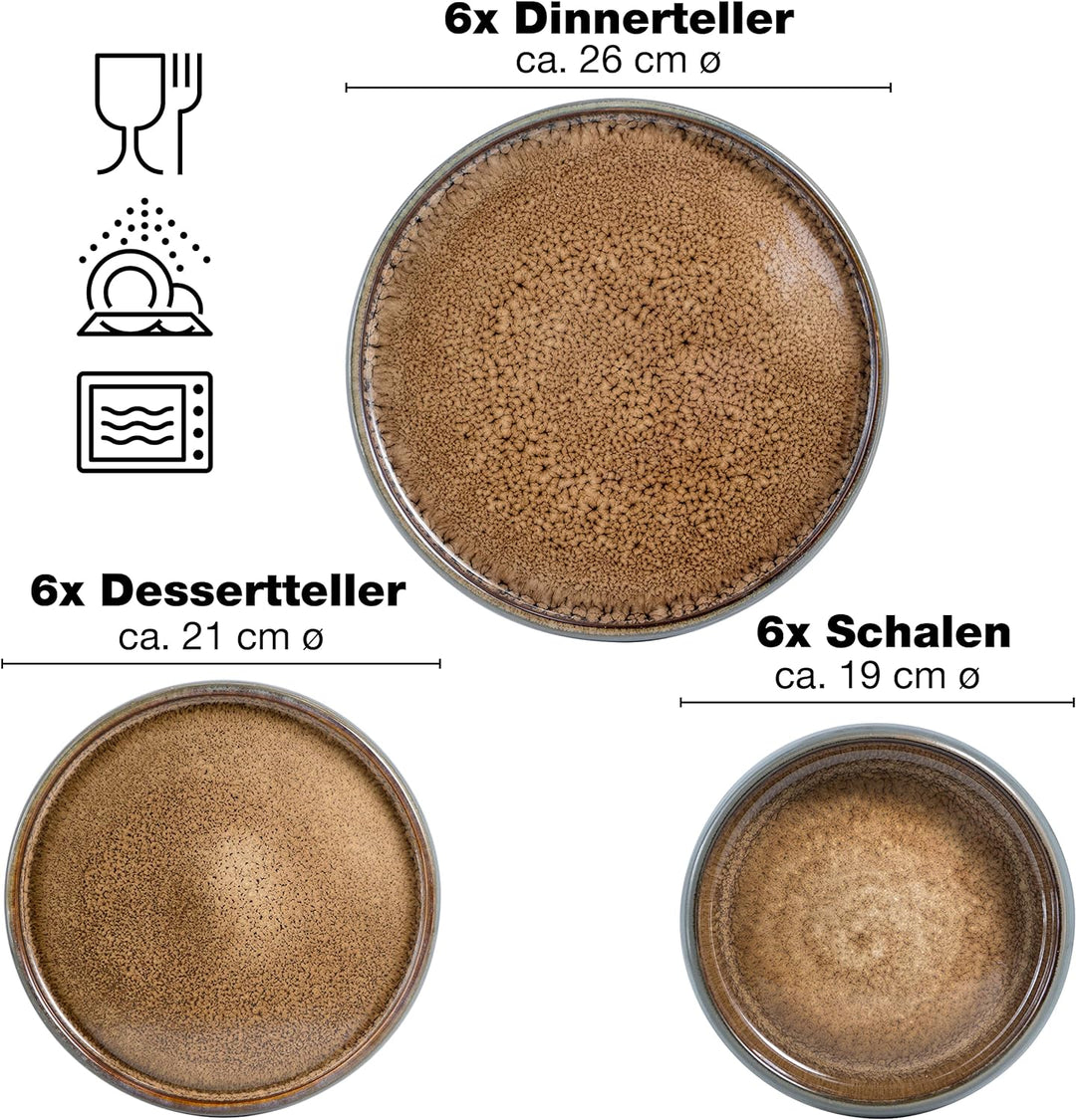 Moritz & Moritz 18-TLG Steinzeug Geschirr Set 6 Personen – Geschirrset 6 Personen aus je 6 Dinner Te
