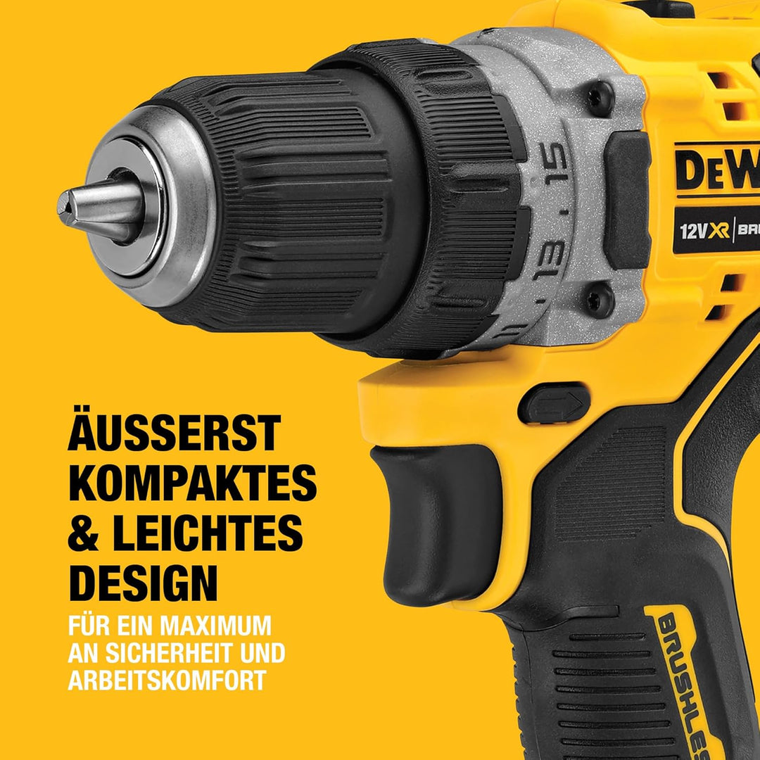 Dewalt 12 Volt Akku Bohrschrauber DCD701D2 (bürstenloser Motor, 15-Stufen Drehmomenteinstellung, 2-G